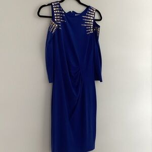 Cache Royal Blue Long Sleeve Dress with Silver Studs